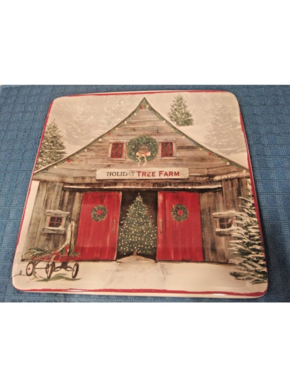Nantucket square plate 8” Christmas Home for the Holidays Appetizer/Dessert EUC